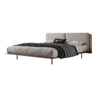 意式极简棉麻软包床轻奢马鞍皮靠背高端大气主卧室2米x2米2大床