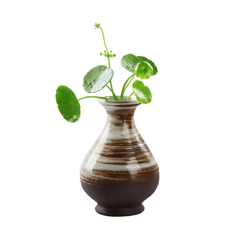 粗陶小花瓶复古茶桌边中式小摆件