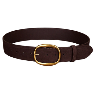 麂皮绒真皮宽腰带女款配牛仔裤复古腰封束腰装饰毛衣裙子棕色皮带