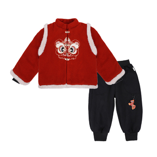 拜年服男童过年喜庆衣服儿童红色套装新年唐装2026新款男孩演出服