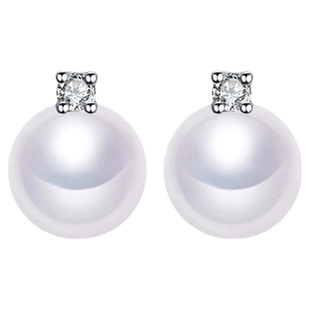 日本akoya天然海水珍珠耳钉耳饰18K金镶嵌钻石气质王妃款强光耳环