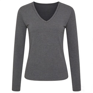 千朔正肩V领包臀中长款打底衫T恤女秋冬内搭遮屁股德绒修身上衣