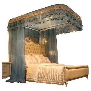 新款宫廷导轨蚊帐高级家用加密床帘幔纱落地滑轨防蚊纱帐不含支架