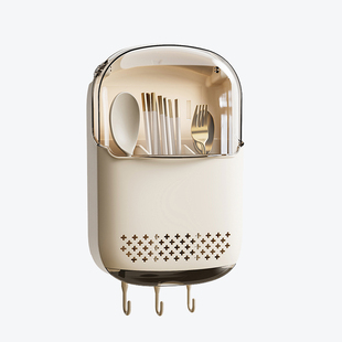 双枪筷子收纳盒壁挂式家用高档筷子筒厨房防尘勺子置物架沥水收纳