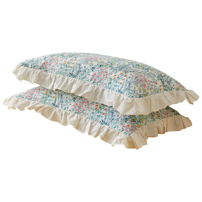 手绘风小清新荷叶边全棉单人枕套