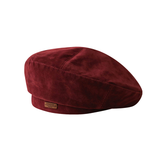 安哥拉红色帽子2024新款贝雷帽秋冬复古麂皮绒前进帽八角帽渔夫帽