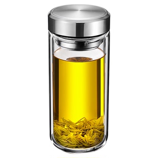 大容量双层玻璃杯耐热防爆泡茶杯子男女办公水杯户外旅行工地车载