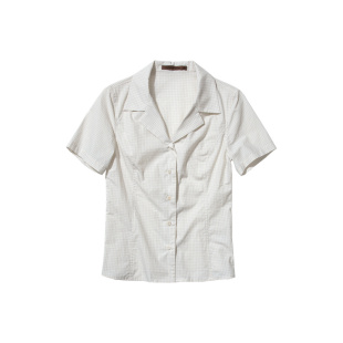 Cycle Document 智性风小格纹古巴领修身收腰显瘦短袖衬衫衬衣女