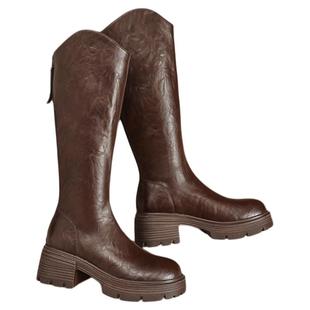 星期六黑色长筒靴女款2025新款冬季厚底骑士靴高筒瘦瘦靴高跟长靴