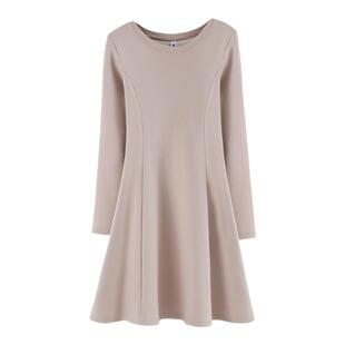 圆领秋冬季韩版纯白加绒加厚保暖修身女体恤中长款打底连衣裙长袖