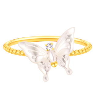 周大福SOINLOVE凡尔赛花园 月光蝴蝶18K金钻石戒指生日礼物