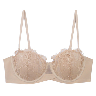 超薄蕾丝兔耳朵软钢圈1/2半杯内衣女聚拢无肩带防滑隐形文胸