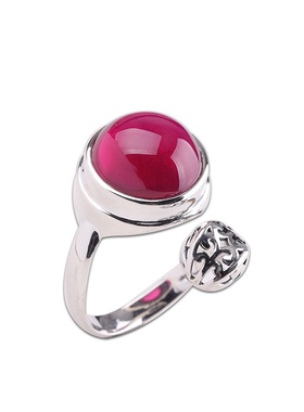 S925纯银红刚玉开口国风戒指