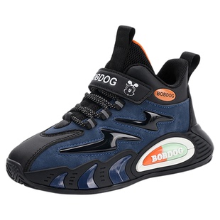 巴布豆儿童男童运动鞋加绒加厚大棉鞋皮面防水中大童轻便跑步鞋子