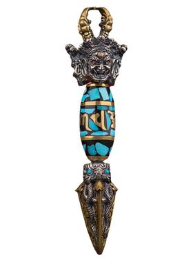 纯银降魔杵钺刀吊坠天珠可转动