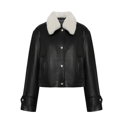 MOCO外套可拆卸毛领素皮宽松短款