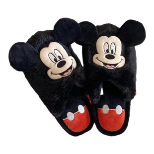 细细条 迪士尼米奇蝴蝶结米妮棉拖鞋男女休闲居家秋冬情侣毛毛鞋
