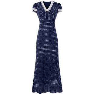 【包邮】法式复古V领立体花苞袖度假连衣裙女收腰显瘦斑点长裙子