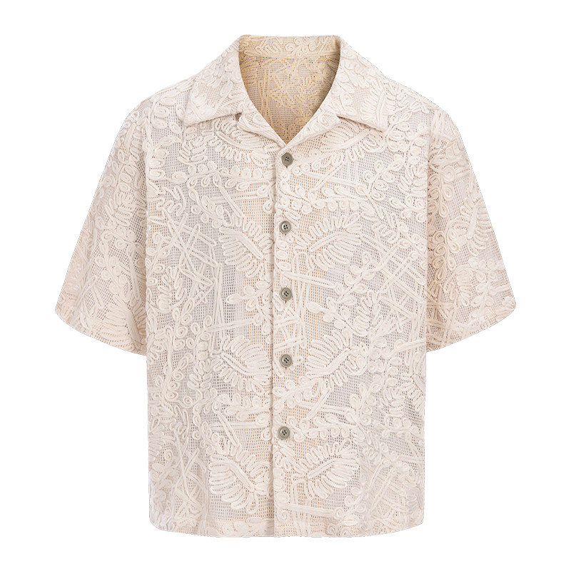 Casoulty Relief Pattern Tee/浮雕短袖古巴领结构肌理感翻领衬衫