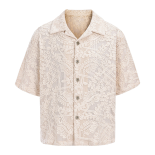 Casoulty Relief Pattern Tee/浮雕短袖古巴领结构肌理感翻领衬衫