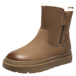 森达针织羊毛雪地靴女25冬新商场同款牛皮户外保暖东北棉鞋XTZ01