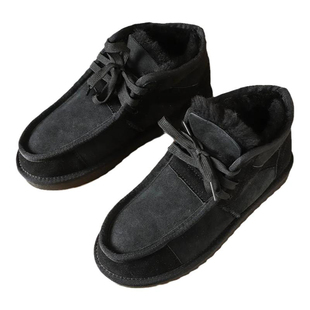 不惧严寒！皮毛一体！羊皮加磨砂牛皮鞋面男女情侣系带保暖雪地靴