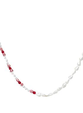 可爱红色串珠珍珠项链