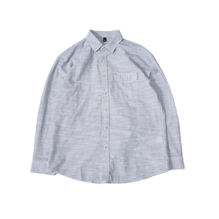 占大帅 美式复古老钱风亚麻细条纹衬衫男长袖宽松百搭衬衣外套潮