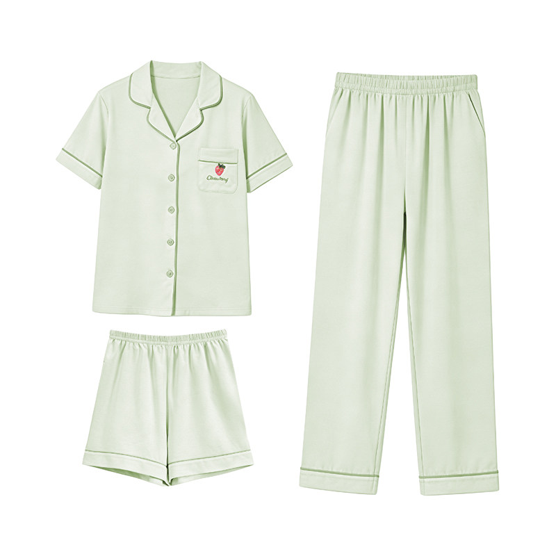 睡衣女莫代尔棉三件装家居服套装