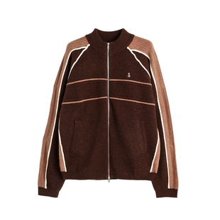 roaringwild a arch咆哮野兽撞色拼接情侣开衫外套美式拉链毛衣男