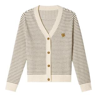 PSALTER诗篇秋v领学院风撞色条纹羊毛开衫毛针织衫