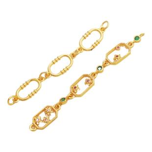 18K包金保色哑金锆石镶钻长方三连串吊坠diy手链项链接串吊饰配件