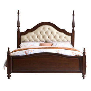 和年美家美式复古实木床樱桃木婚床主卧双人床软包床软靠真皮大床