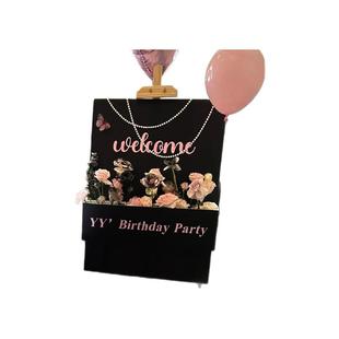 小红书立体花艺迎宾牌生日婚礼节日派对黑白指引牌布置kt板定制