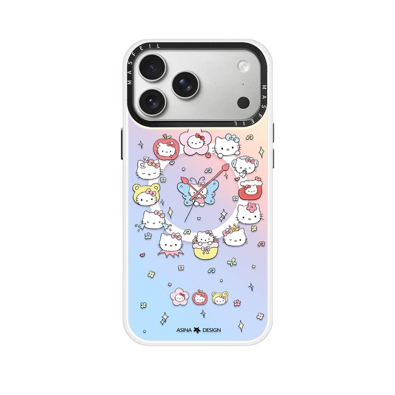 时钟猫咪适用苹果17Promax手机壳15磁吸支架iPhone16Pro保护套网红创意plus全包可爱14超薄13新款女高级感12