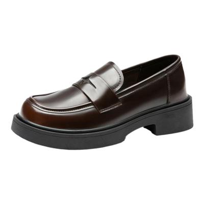 大东乐福鞋女秋冬2025新款英伦风女鞋黑色单鞋通勤复古厚底小皮鞋