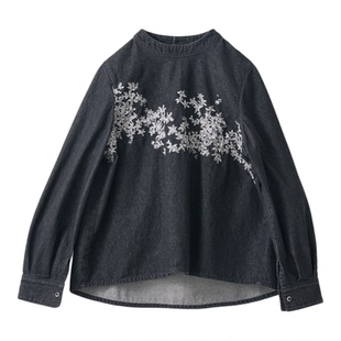 冬季新品 桑妮库拉/Sunny clouds 女式纯棉立领冰晶刺绣牛仔罩衫