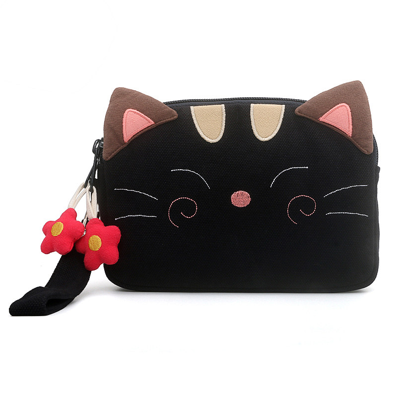 KINE猫卡通花朵猫双层拉链手机包