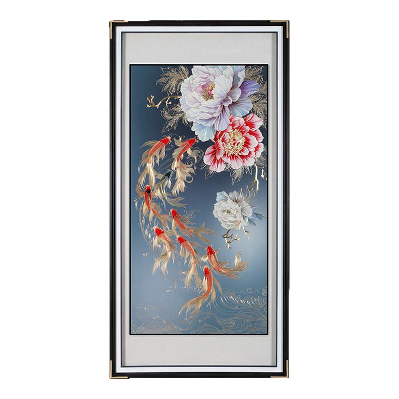 富贵绵延手工铜雕画走廊玄关九鱼