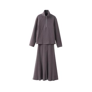 【到手129元】加薄绒慵懒风拉链oversize卫衣T恤小个子半身裙套装