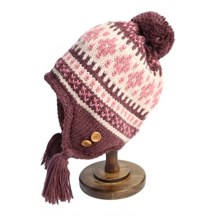 出口单秋冬季护耳帽子女时尚针织提花毛线帽加绒加厚出游滑雪帽女