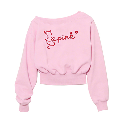 DPLAY粉色一字肩字母卫衣女