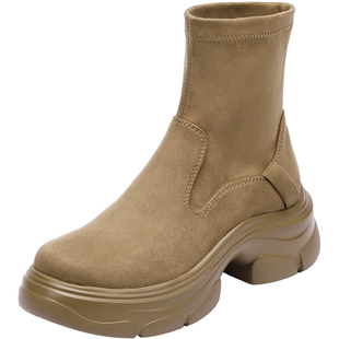 Hongkee/红科短靴女2024新款秋冬女鞋休闲厚底弹力瘦瘦靴HD94D420