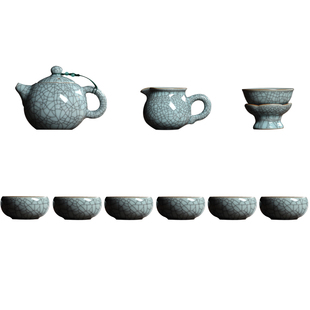 灵青坊陶瓷功夫茶具套装家用客厅整套泡茶壶茶杯青瓷哥窑开片复古