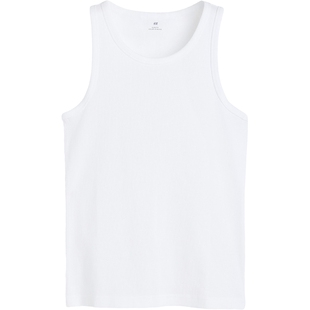 HM男装背心冬季简约合身圆领罗纹直筒健身运动无袖T恤上衣1227155