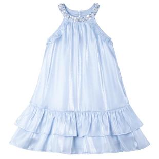 【蓝海之夏】重工珍珠亮片挂脖连衣裙 流光亮丝欧根纱轻盈女童夏