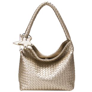 明星同款香槟色编织托特包包女大容量大包高级感手提单肩水桶包