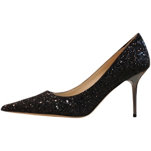 如履平地 LOVE85版型 黑色高级格丽特 尖头8.5CM高跟鞋工作鞋