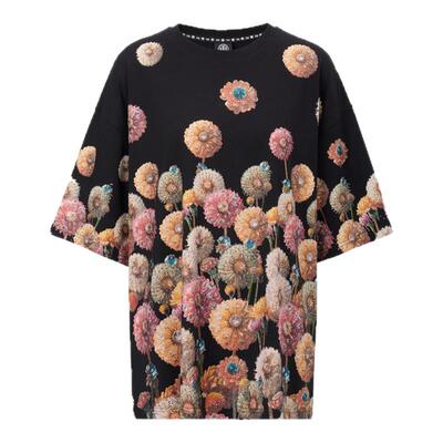 TCH 烫钻繁花簇锦趣味印花时尚休闲短袖T恤男女同款2025夏季新款