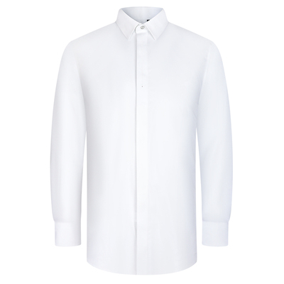 乔治白春秋男士长袖衬衫白色尖领微弹衬衣修身风尚休闲上衣